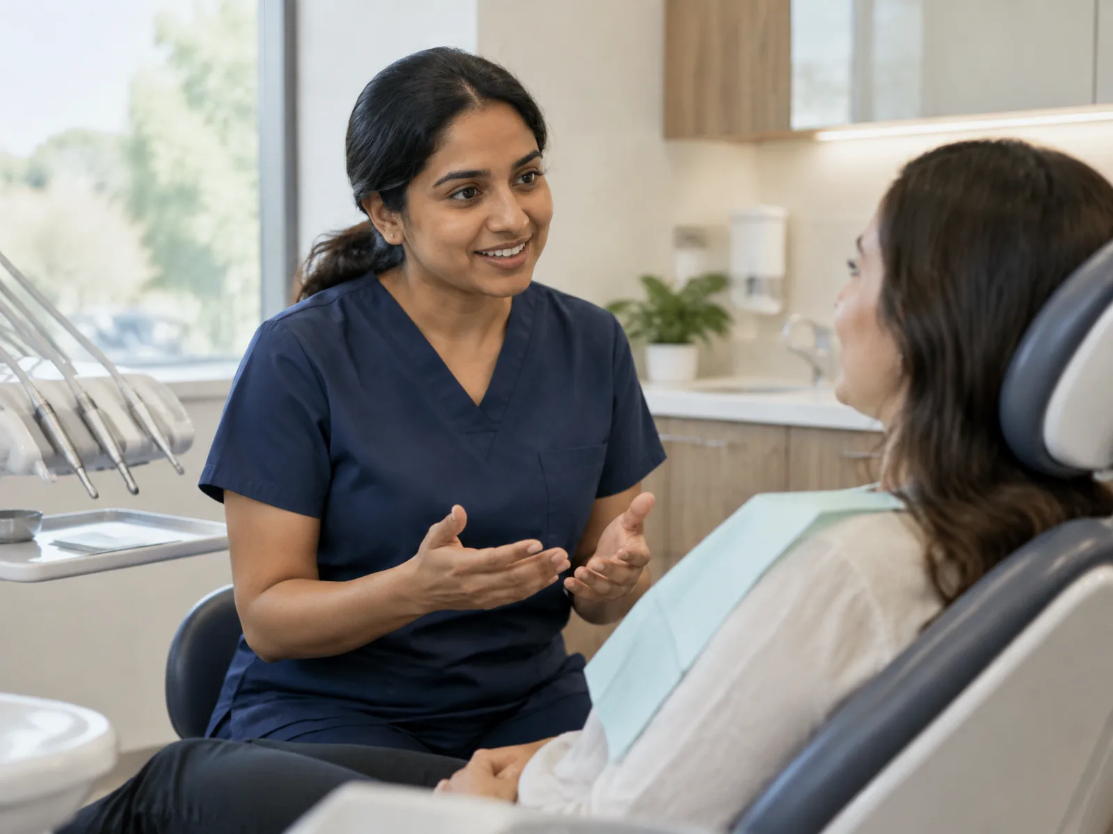 Female dentist with a patient in a treatment room