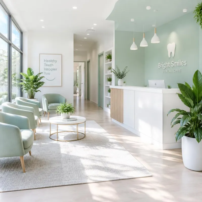 Bright dental clinic reception and waiting area